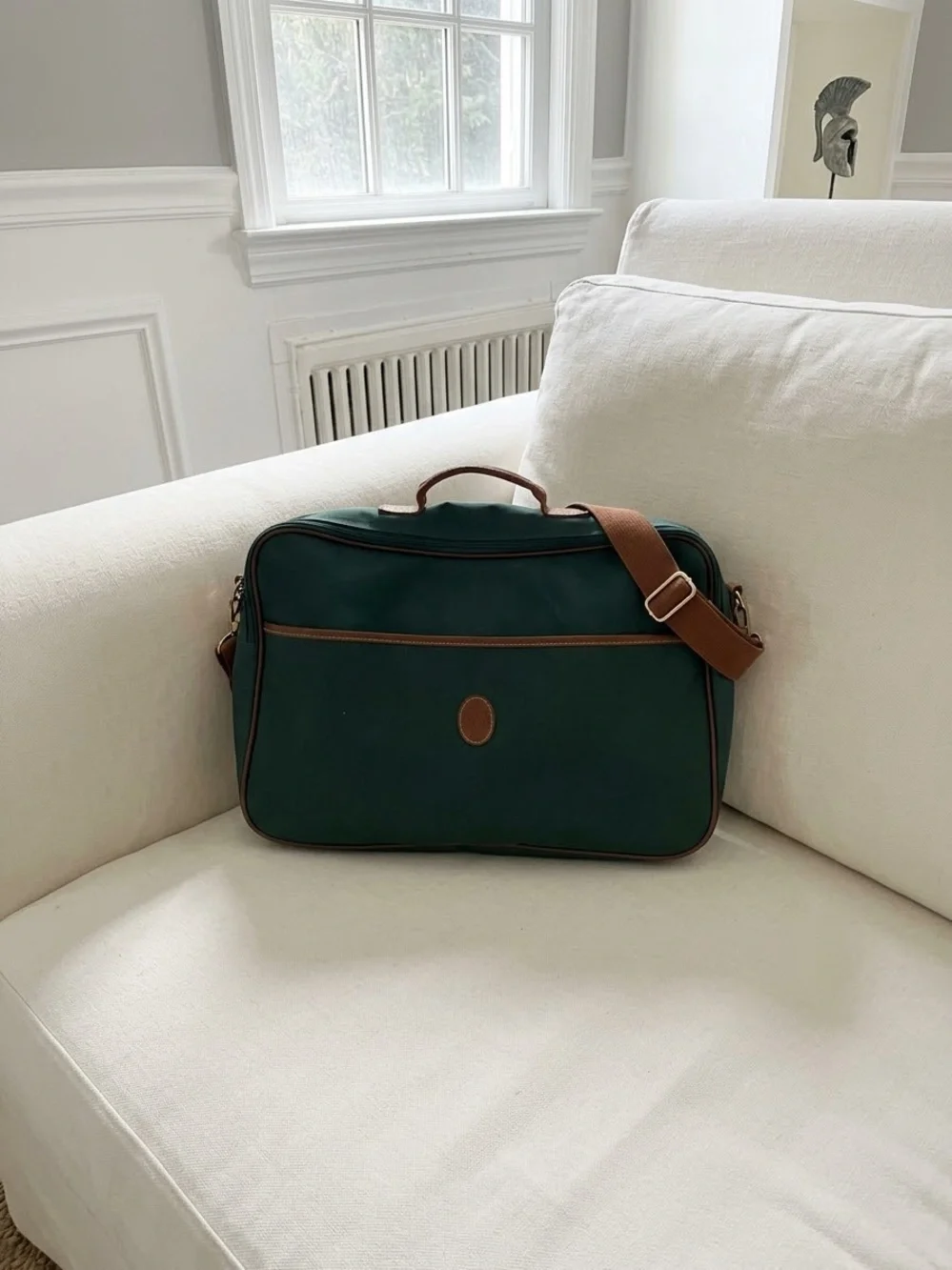Polo Green Canvas Travel Duffel with Brown Trim and Adjustable Strap